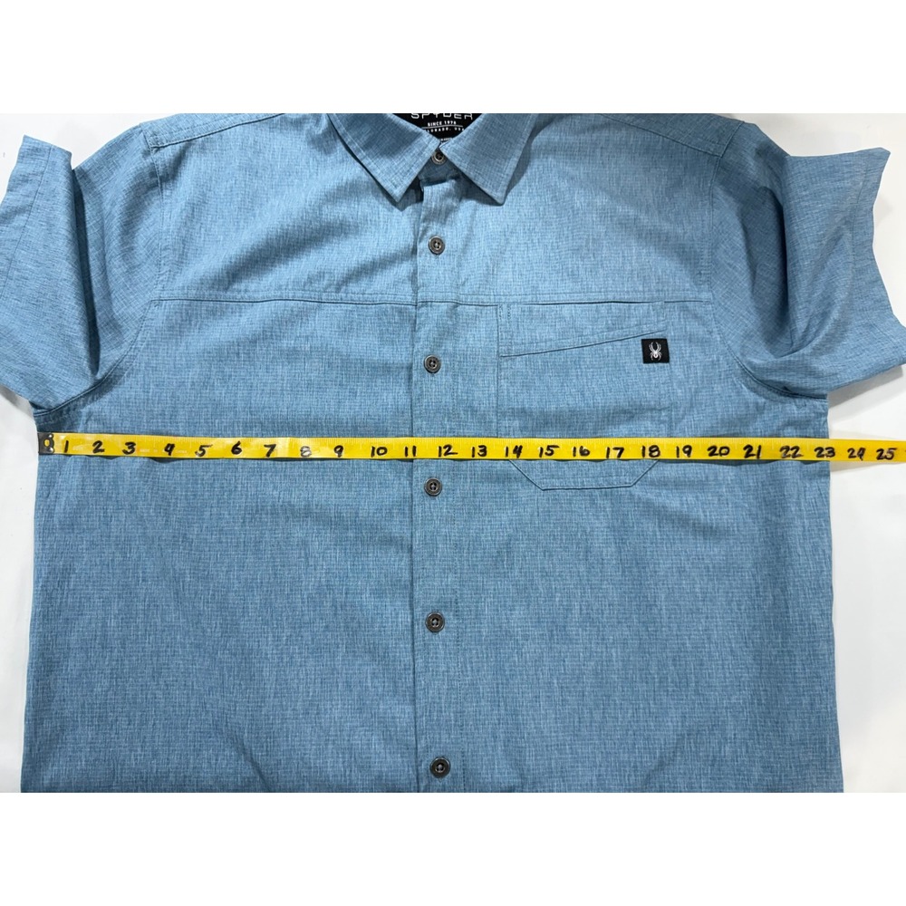 Spyder Mens Short Sleeve Button Down Shirt Blue Heathered Outdoor Active Top - Picture 7 of 12